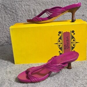 VTG NEW Vero Cuoio Fushcia Pink Italian Leather Strappy Mules Sandals Women's 6M